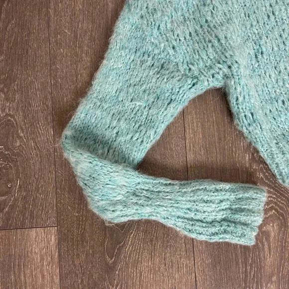 Aritzia Wilfred Lune Sweater Knit Cropped Crewneck Wool Oceanic Teal blue XS - Picture 9 of 14